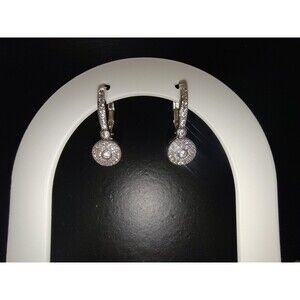 Cubic Zirconia Small Loop Round Silver Earring For Pierced Ears